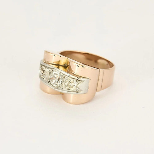 Bague 59 Bague Tank en or rose et or blanc 18K et diamants 58 Facettes