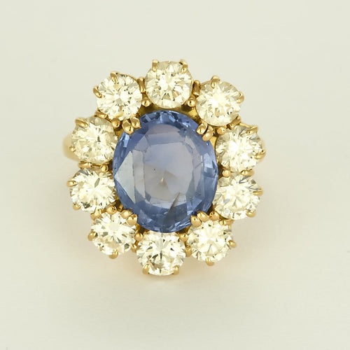 Bague 46.5 Bague marguerite saphir 5cts et diamants 4cts en or jaune 58 Facettes 248352