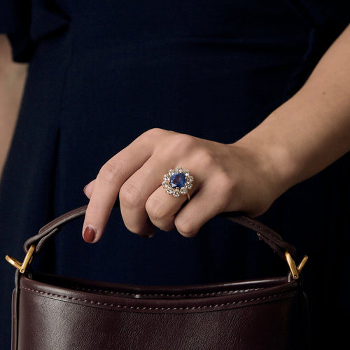 Bague 46.5 Bague marguerite saphir 5cts et diamants 4cts en or jaune 58 Facettes 248352