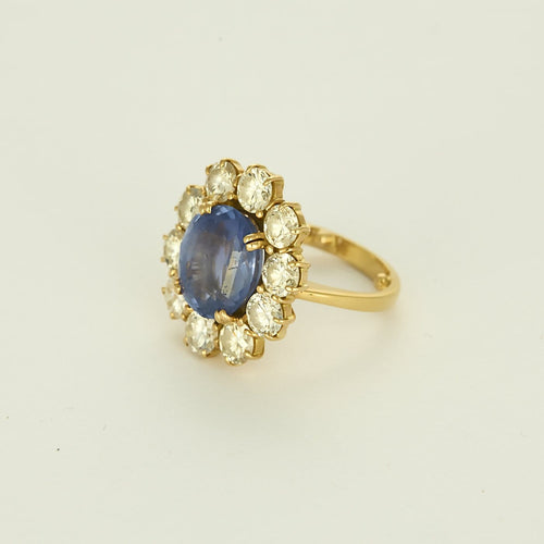 Bague 46.5 Bague marguerite saphir 5cts et diamants 4cts en or jaune 58 Facettes 248352