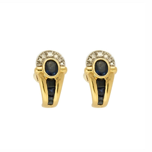 Boucles d'oreilles Boucles d'oreilles en or jaune et or blanc, diamants, saphirs 58 Facettes B260078
