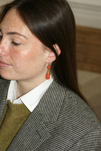 Boucles d'oreilles Boucles d’oreilles pendantes goutte en or jaune 18 ct et corail 58 Facettes