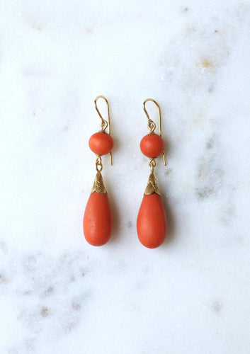 Boucles d'oreilles Boucles d’oreilles pendantes goutte en or jaune 18 ct et corail 58 Facettes
