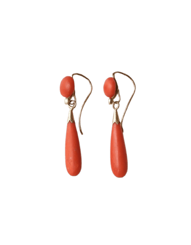 Boucles d'oreilles Boucles d'oreilles pendantes anciennes - Goutte corail et perle 58 Facettes