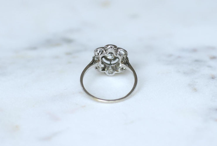 Bague 64 Bague marguerite Belle Époque ovale en platine et diamants 2,95 ct 58 Facettes