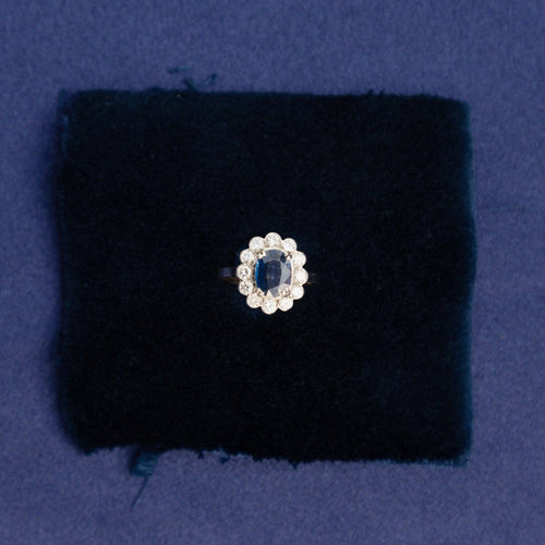 Bague 52.5 Bague marguerite n° 143 en platine avec saphir et diamants 58 Facettes