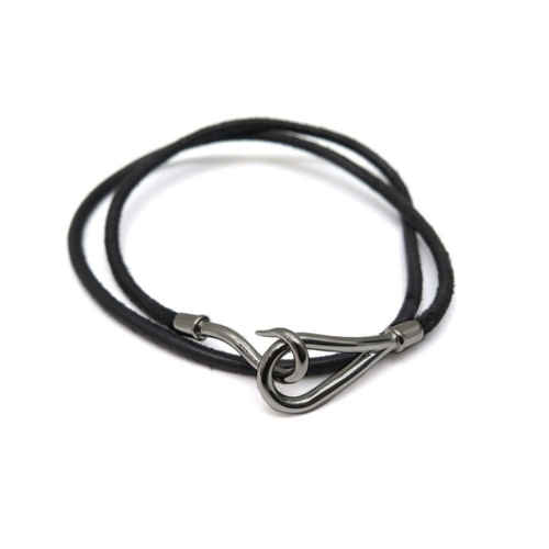 Bracelet Hermès Jumbo - Bracelet double tour en cuir et métal argenté 58 Facettes BS212