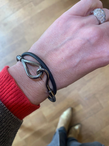 Bracelet Hermès Jumbo - Bracelet double tour en cuir et métal argenté 58 Facettes BS212