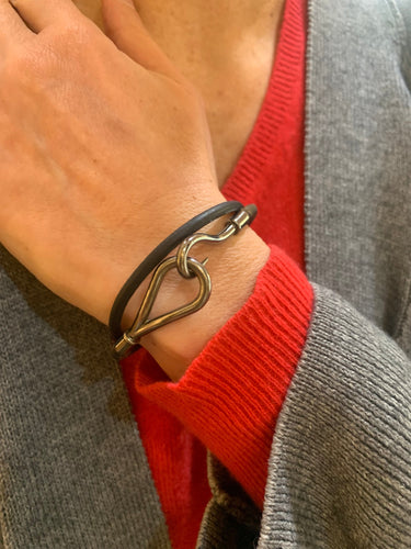 Bracelet Hermès Jumbo - Bracelet double tour en cuir et métal argenté 58 Facettes BS212