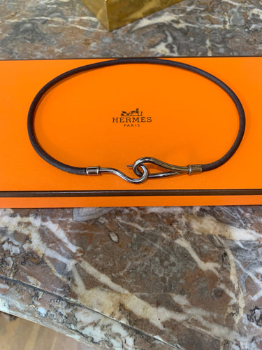 Bracelet Hermès Jumbo - Bracelet double tour en cuir et métal argenté 58 Facettes BS212