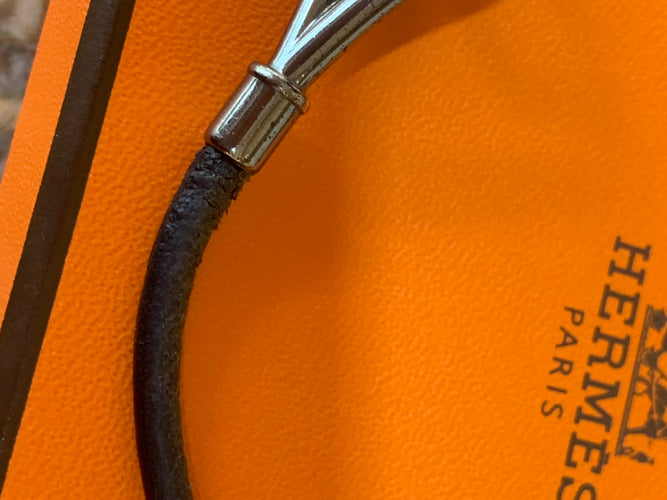 Bracelet Hermès Jumbo - Bracelet double tour en cuir et métal argenté 58 Facettes BS212
