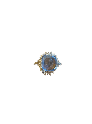 Bague 53 Bague marguerite en platine avec saphir Ceylan et diamants 58 Facettes 161