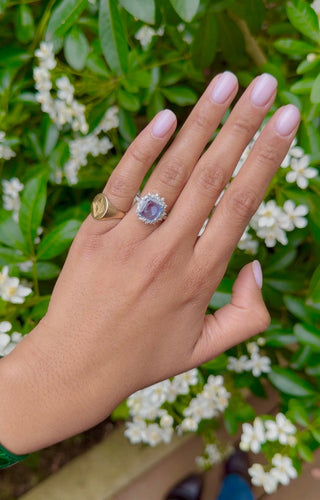 Bague 53 Bague marguerite en platine avec saphir Ceylan et diamants 58 Facettes 161