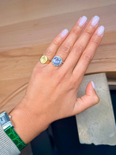 Bague 53 Bague marguerite en platine avec saphir Ceylan et diamants 58 Facettes 161