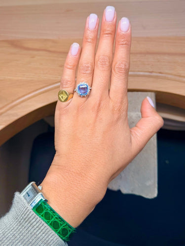 Bague 53 Bague marguerite en platine avec saphir Ceylan et diamants 58 Facettes 161