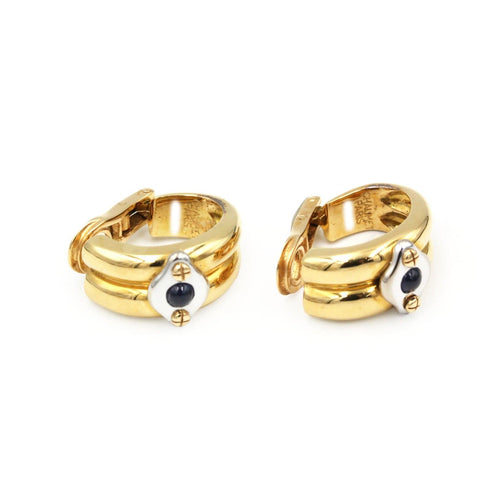 Boucles d'oreilles Chaumet - Boucles d’oreilles clips en or jaune et blanc 750‰ et saphirs 58 Facettes 260103R