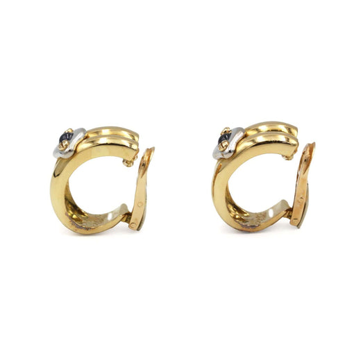Boucles d'oreilles Chaumet - Boucles d’oreilles clips en or jaune et blanc 750‰ et saphirs 58 Facettes 260103R