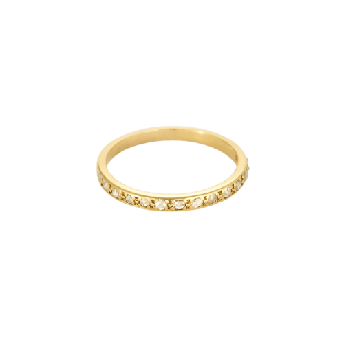 Bague 57 Alliance américaine demi-tour en or jaune 18 k et diamants taille rose 58 Facettes 004