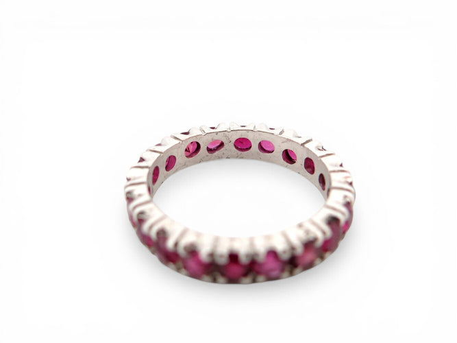 Bague 49 Alliance américaine - Bague pavée de 20 rubis en or blanc 18k 58 Facettes 273952