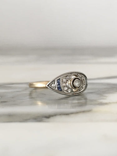Bague 59 Bague Art déco en or jaune 18K et platine avec diamants 58 Facettes 247