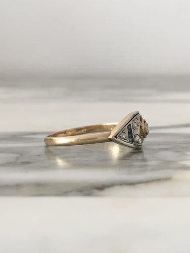 Bague 59 Bague Art déco en or jaune 18K et platine avec diamants 58 Facettes 247