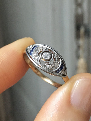 Bague 59 Bague Art déco en or jaune 18K et platine avec diamants 58 Facettes 247