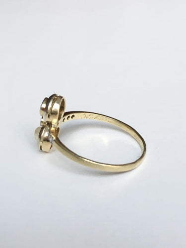 Bague 57 Bague toi et moi Art déco en or jaune 18K, platine, diamants et perle 58 Facettes 248
