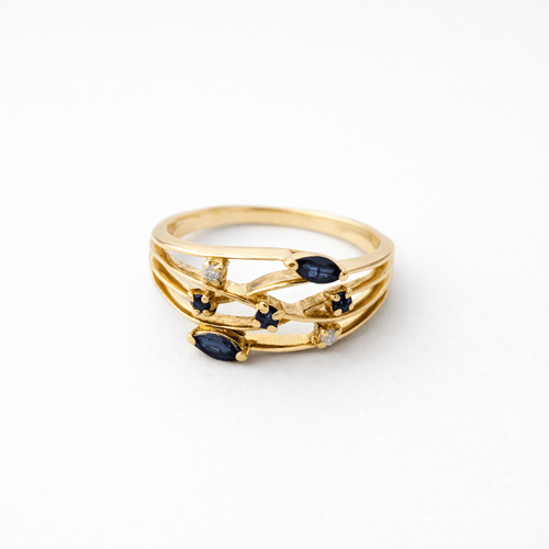 Bague 55 Bague en or jaune 18 carats sertie de diamants et saphirs 58 Facettes 36001