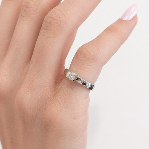Bague 49 Bague solitaire en or blanc et jaune 18 carats et diamant 58 Facettes 35997