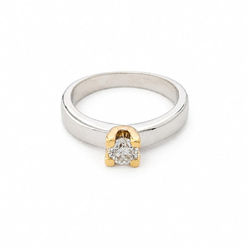 Bague 49 Bague solitaire en or blanc et jaune 18 carats et diamant 58 Facettes 35997