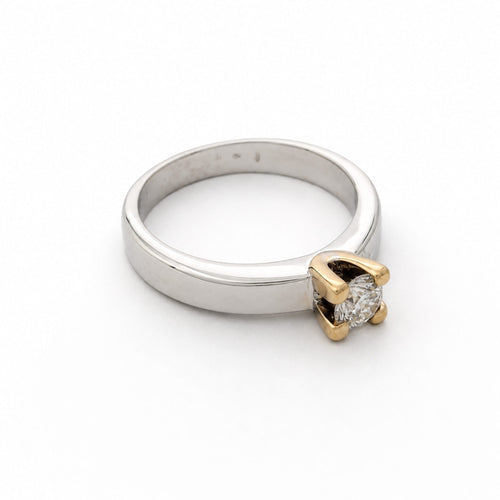 Bague 49 Bague solitaire en or blanc et jaune 18 carats et diamant 58 Facettes 35997