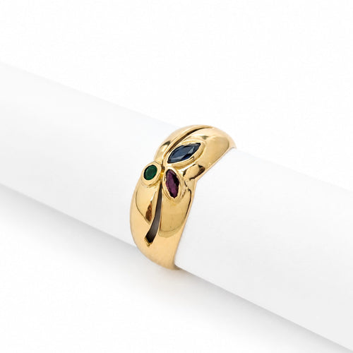 Bague 53 Bague en or jaune avec émeraude, saphir et rubis 58 Facettes 35370