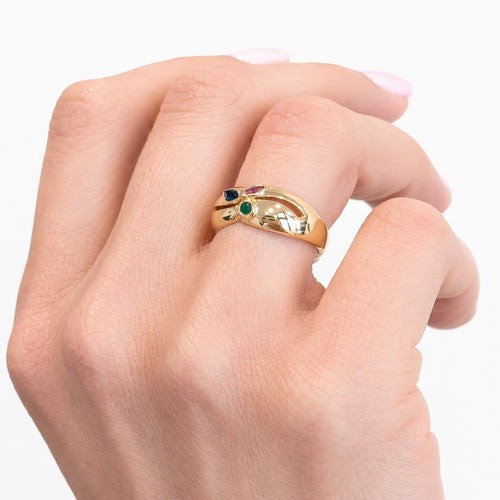 Bague 53 Bague en or jaune avec émeraude, saphir et rubis 58 Facettes 35370