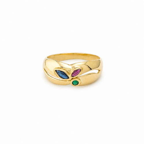 Bague 53 Bague en or jaune avec émeraude, saphir et rubis 58 Facettes 35370