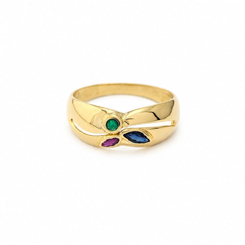 Bague 53 Bague en or jaune avec émeraude, saphir et rubis 58 Facettes 35370