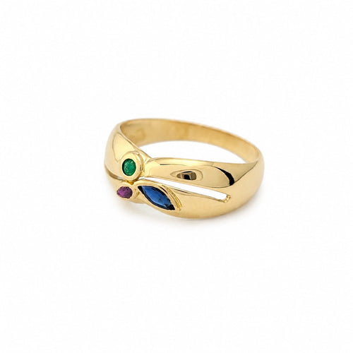 Bague 53 Bague en or jaune avec émeraude, saphir et rubis 58 Facettes 35370
