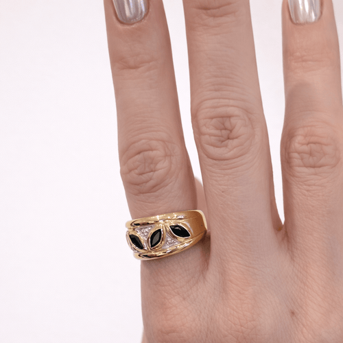 Bague 53 Bague bandeau en or jaune 18 carats saphirs marquise et diamants 58 Facettes 35362