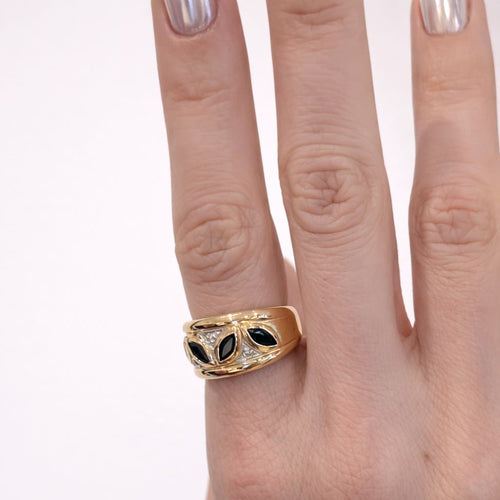 Bague 53 Bague bandeau en or jaune, saphirs marquise et diamants 58 Facettes 35362