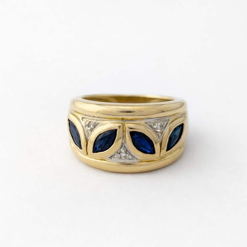 Bague 53 Bague bandeau en or jaune, saphirs marquise et diamants 58 Facettes 35362