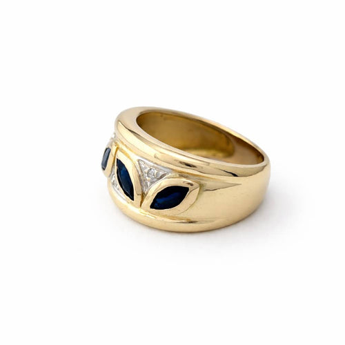 Bague 53 Bague bandeau en or jaune, saphirs marquise et diamants 58 Facettes 35362