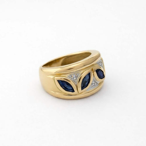 Bague 53 Bague bandeau en or jaune, saphirs marquise et diamants 58 Facettes 35362