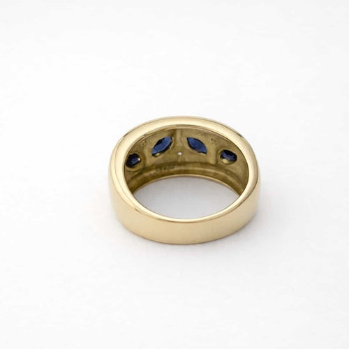 Bague 53 Bague bandeau en or jaune, saphirs marquise et diamants 58 Facettes 35362