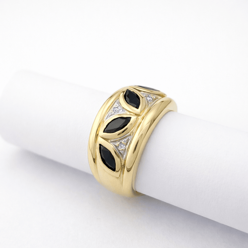 Bague 53 Bague bandeau en or jaune 18 carats saphirs marquise et diamants 58 Facettes 35362