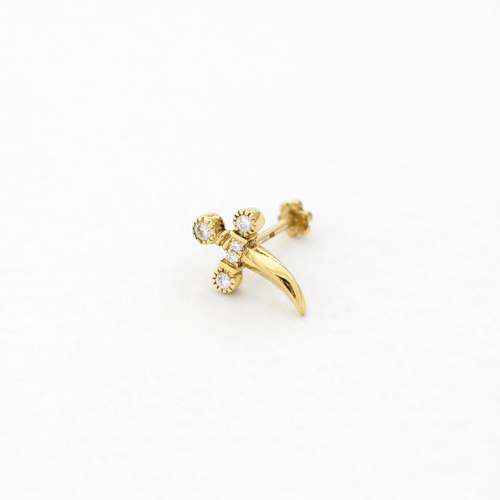 Boucles d'oreilles Maria Tash Trinity Hilt Dagger - Boucle d’oreille en or jaune 18 carats et diamants 58 Facettes 35347