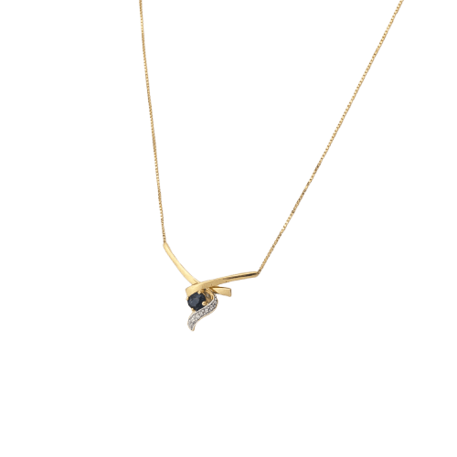 Collier Collier - Pendentif ruban en or jaune 18 carats, saphir et diamants 58 Facettes 35316
