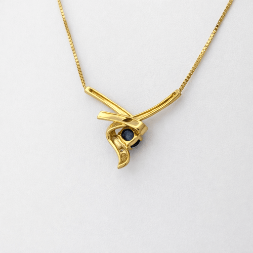 Collier Collier - Pendentif ruban en or jaune 18 carats, saphir et diamants 58 Facettes 35316