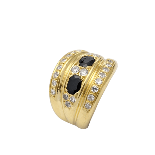 Bague 54 Bague godronnée en or jaune, saphirs et diamants 58 Facettes 35153