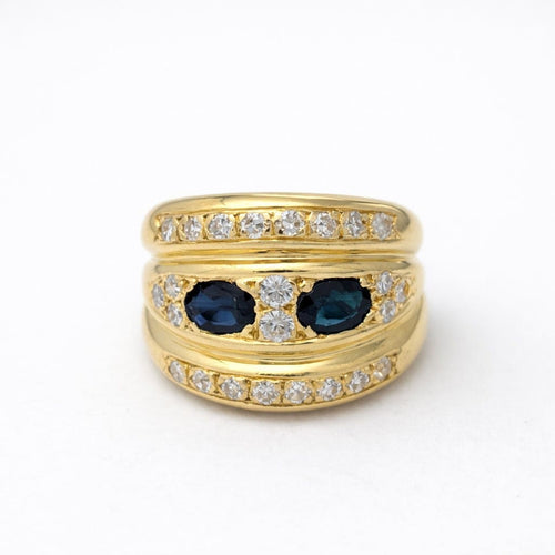 Bague 54 Bague godronnée en or jaune, saphirs et diamants 58 Facettes 35153