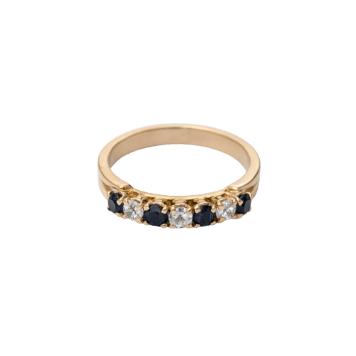 Bague 53 Bague demi-alliance en or jaune, saphirs et diamants 58 Facettes 35145