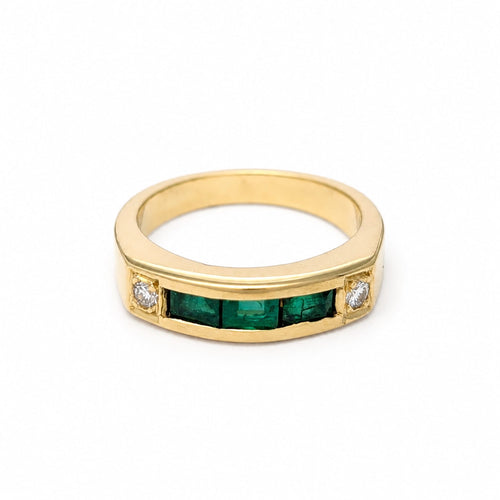 Bague 55 Bague bandeau en or jaune, émeraudes et diamants 58 Facettes 35149
